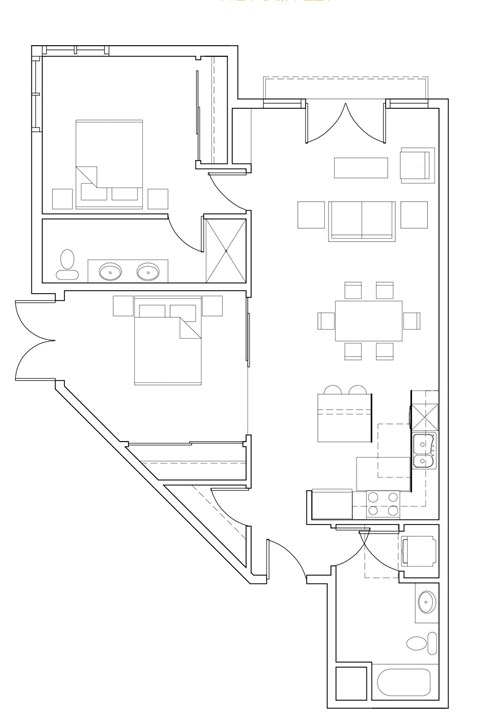 Floor plan for 2 beds, 2 baths, 1124 sqft